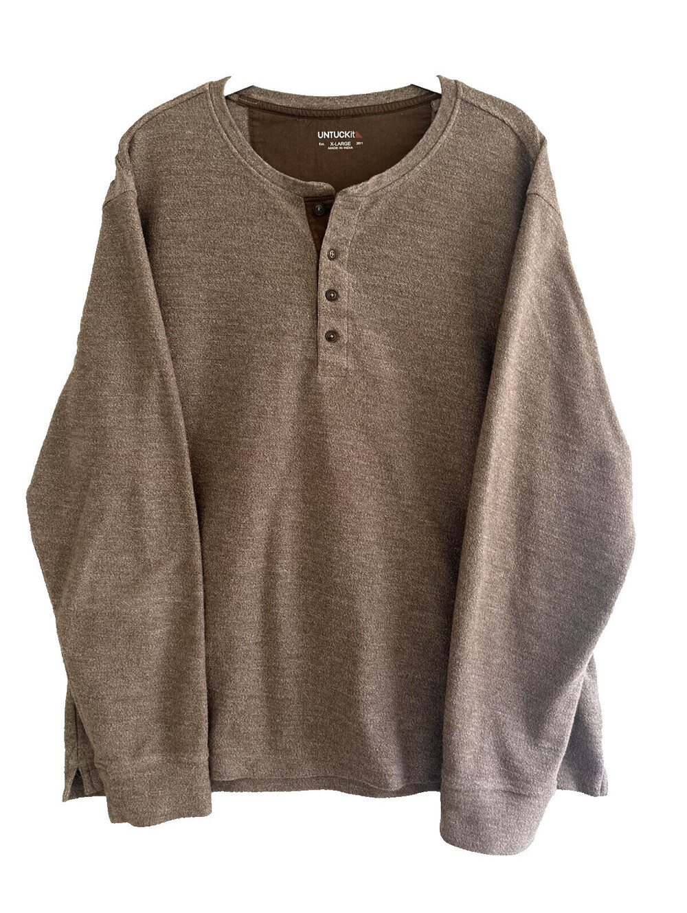 Untuckit Shirt Mens Extra Large Brown Tan Henley Long Sleeve Regular Fit Urey